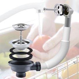 Inodiref Kitchen Sink Waste Kit with Overflow Pipes 114mm Kitchen Sink Overflow Kit Stainless Steel Thickened Design for Sink Hole Size 83-90mm(Round Interface)