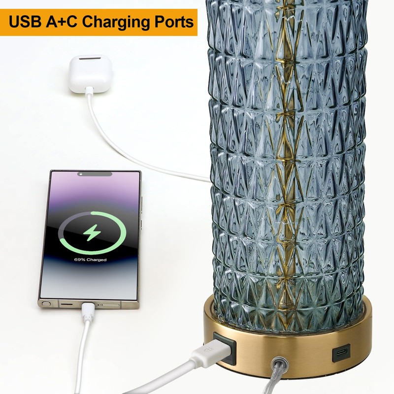 Oneach 27.75” Table Lamps Set of 2, Blue Modern Bedside
