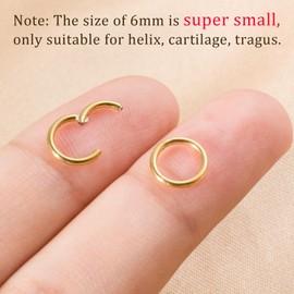 Small Gold Hoop Earrings, Lightweight 14K Gold Plated Huggie Hoop Earrings for Cartilage Helix Tragus, Hypoallergenic Earrings for Women Men, Tiny Thin Hoops Surgical Steel Endless Hoop Earrings 6mm