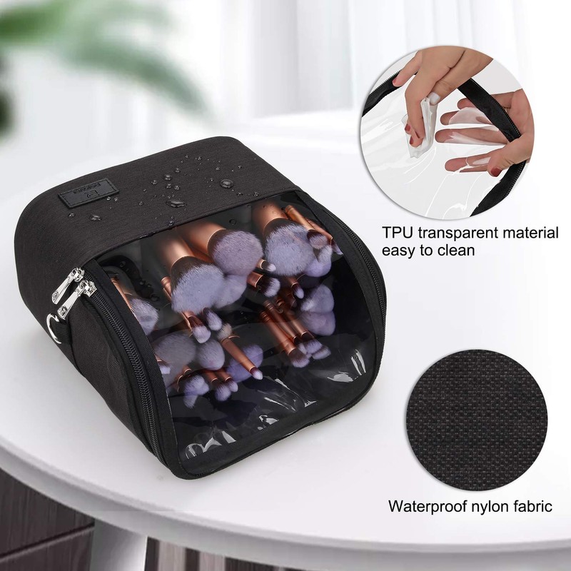 Relavel Travel Cosmetic Bag, Stand-up Makeup Brush Bag with Adjustable