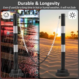Dragosum [2 Pack] 34 inch Traffic Delineator Post with Weighted Base, Black Safety Cones with 5 FT Plastic Chain, Safety Barriers with Reflective Collar for Parking Lot, Driving Training