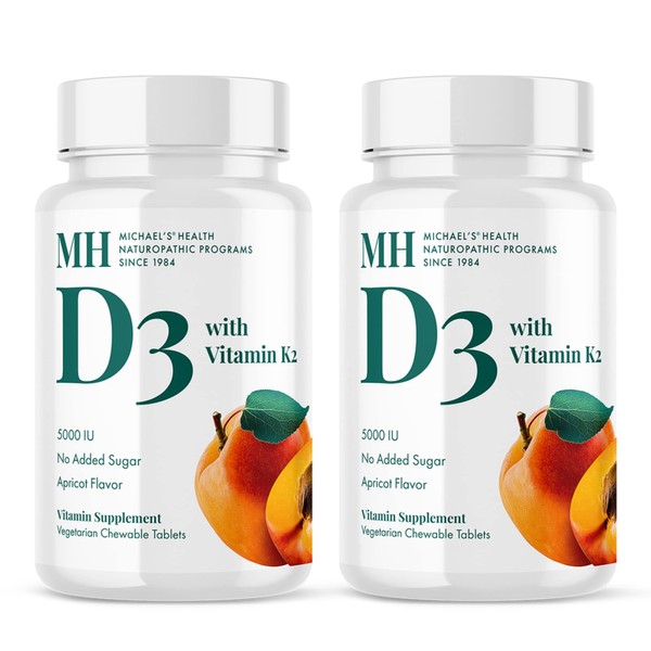 MICHAEL'S Naturopathic Programs Vitamin D3 5000 IU with Vitamin K2 - 90 Chewable Tablets, 2 Pack - Apricot Flavor - Skeletal & Immune System Support - Vegetarian, Kosher - 180 Total Servings