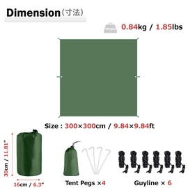 Azarxis Rain Fly Tarp, 10 x 10 ft Waterproof Camping Hammock Shelter Canopy Windproof Lightweight Tent Footprint for Sunshade, Hiking, Backpacking, Survival Gear (Green)