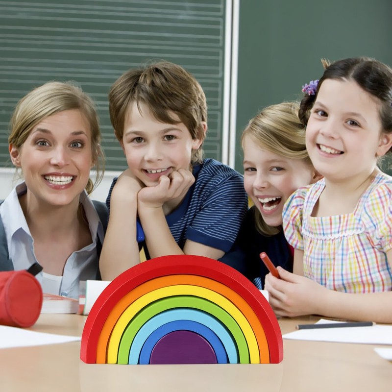Coogam Wooden Rainbow Stacker Nesting Puzzle Blocks - Tunnel Stacking