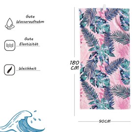Caregchrisj Beach Towel XXL 180 x 90 cm, Men Women Microfibre Absorbent Beach Towel Large - Pink Leaf Pattern, Beaches Towels Large Can Be Used on Sauna Yoga