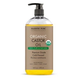 Majestic Pure USDA Organic Castor Oil - 100% Pure & Natural - Premium Grade, Cold Pressed, Hexane Free - Hair, Eyelashes, Eyebrows, Nails - Moisturizing & Nourishing - 16 Fl Oz