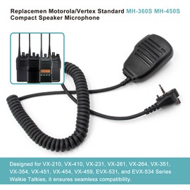 Replace VX-261 VX-231 Compact Shoulder Speaker Microphone for Motorola Vertex Standard VX-451 VX-454 VX-459 VX-231 VX-231 VX-264 Walkie Talkie Speaker Mic with 3.5mm Audio Jack MH-450s MH-360S Speak