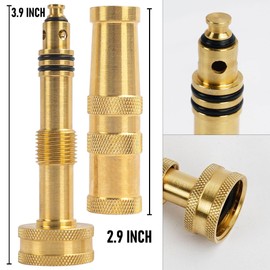 Hourleey Adjustable Twist Hose Nozzle, 4" Heavy-Duty Brass 3/4" GHT Hose Nozzle with 2 Garden Hose Rubber Washers (1 Pack)