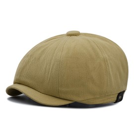 Clakllie Classic 8 Panel Flat Cap Ivy Driving Hat Newsboy Caps Golf Cabbie Beret Scally Cap Applejack Gatsby Hat,Khaki