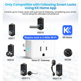 Veise G1 Gateway Compatible with KK Home APP, Smart Door Lock WiFi Bridge for Remote Control, Voice Control