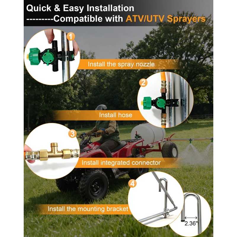 6 Nozzle ATV/UTV Sprayer Boom Kit with 2 Heavy-Duty Hooks,