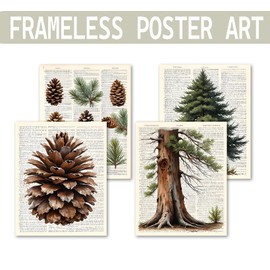 KDHTY Vintage Pine Tree Decor,Set of 4,Pine Tree Art Antique Wildlife Prints Wall Decor,Nature Pictures Wall Decor,8x10 Unframed