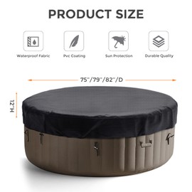 Round Hot Tub Cover 420D Polyester Waterproof Spa Covers for Hot Tub Replacement Outdoor Patio Hot Tub Protector (Black, 75" Dx12 H)