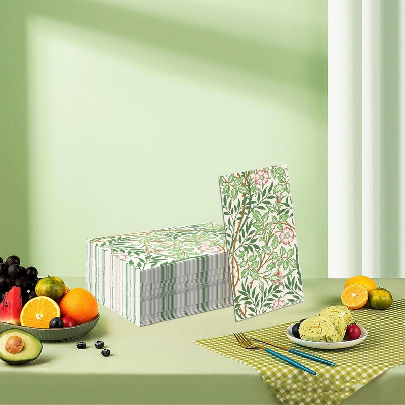 Retro light green pattern long paper napkins 120pcs