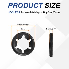 sourcing map 220Pcs Internal Tooth Lock Washers, M7 ID 15mm OD Star Locking Washer Quick Speed Retaining Clips Fasteners for Machinery, Automobile, Industrial Use, Flipped Edge