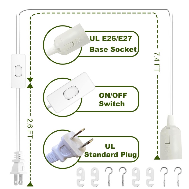 Jimosoon Light Bulb Socket with Cord - 10Ft Plug in