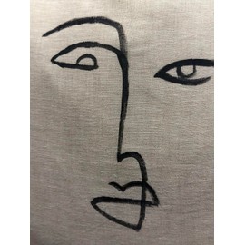 HOUSE OF MALIBU 100% Organic Linen Throw Pillow Case Cover - Hand Painted Abstract Face Painted Art - Non Toxic Black Paint - Pre Washed - Decorative Natural Interior Lounge Home Decor 24" x 24"