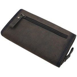 myledershop Large Buffalo Full Leather Women's Wallet / Purse / Purse with Skull Motif with RFID & NFC Protection, Vintage Grey, Retro, classic