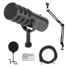 Samson Q9U XLR/USB Dynamic Broadcast Microphone Bundled with 20ft XLR Cable + Pop Filter + Microphone Arm + Microfiber Cleaning Cloth (5 Items)