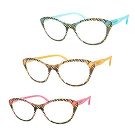 Pop Fashionwear 3 Pack Multicolor Cat Eye Reading For Women Stylish Design Pattern Spring Hinge Readers (Multicolor, 1.5, x)