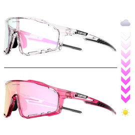 KAPVOE Photochromic Cycling Glasses for Men Women Sports Sunglasses HD High Contrast Lenses Frame Discoloration Bike Glasses - Colour: Pink-61