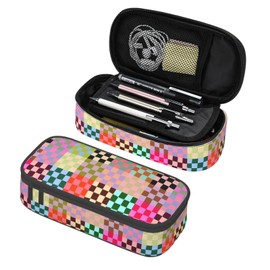 VOL&BASS Colorful Checkered Large Pencil Case For Girls Boys,Big Capacity Pencil Pouch Pen Bag With Flip Top Zipper,Back To School Supplies Pen Holder Box Organizer Office Student
