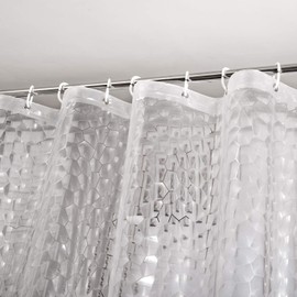 WELTRXE Anti-Mould Shower Curtain with Bottom Magnet Weight, Transparent, 3D Cubic, EVA, Waterproof, Antibacterial Shower/Bath Curtain, 0.15 mm (92 x 180 cm), with 6 Rings, Child-Friendly