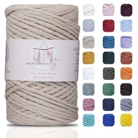Makromecity, Single Strand Macrame Cord 3 mm x 100 Yards (300 feet) 3mm Single Strand Latte Cotton Cord for Macrame Art & Crafts for Wall Hangings Recycled Cotton Cord Yarn DIY (Latte, 1 Skein)
