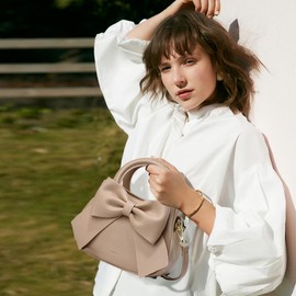 NICOLE & DORIS Small Handbags for Women Cute Crossbody Bag Mini Shoulder Bags PU Leather Top Handle Bags Bowknot Handbag Clutch Bag Girls Messenger Bags Khaki