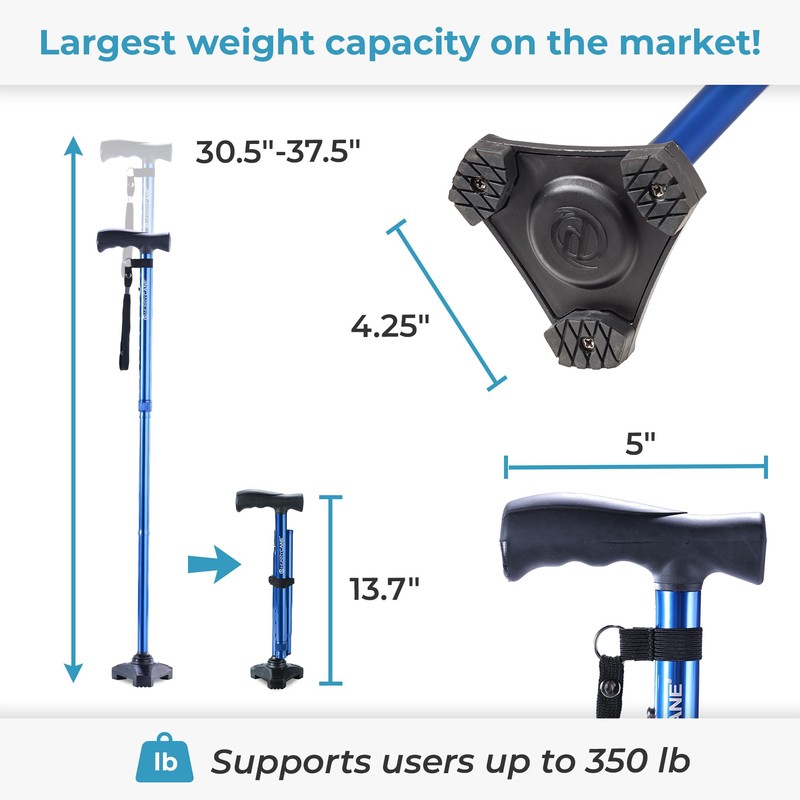 HurryCane Freedom Edition Foldable Walking Cane With T Handle -