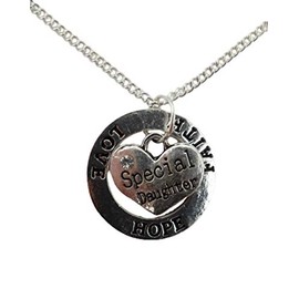 Silver Plated Necklace Special Daughter Heart Gem Charm Love Hope Faith Circle Ring