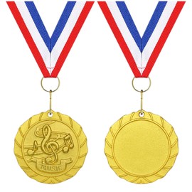 Donrime 12 Pcs Music Award Medals - 2 Inch Winner Gold Metal Medal with V Neck Ribbons for Singing Tournaments, Competitions, Party Kids Adults Trophy Award Prize Gift