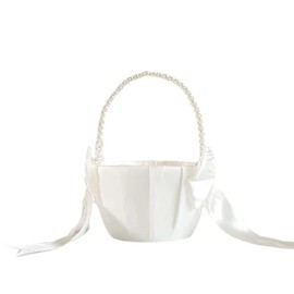 Souhgaue Wedding Flower Girl Basket with Cute Pearl Handle Bowknot Satin Flower Baskets for Wedding Ceremony Etc