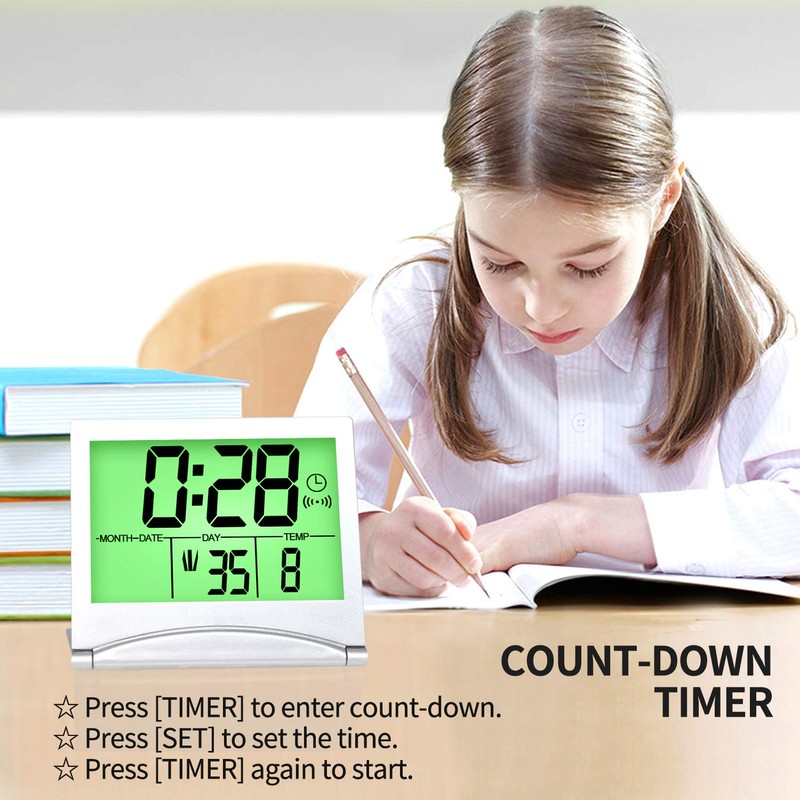 Betus Digital Travel Alarm Clock with Backlight - Foldable Calendar