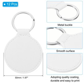 PATIKIL Leather Blank Keychains, 12Pcs Round Keychain Blanks Double Side Laser Engraving Key Chains for Embossing, UV-Printing, DIY Craft, White