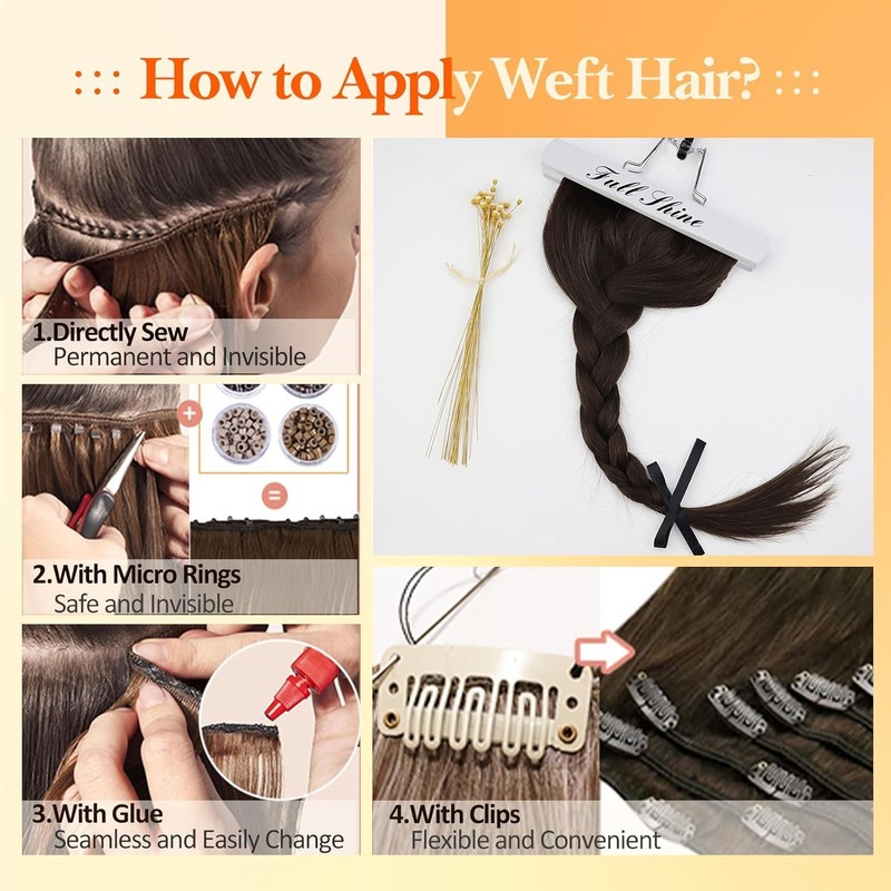 Full Shine Weft Hair Extensions Highlighted Blonde Human Hair Weft