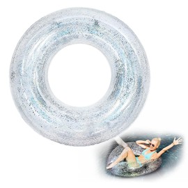 RosyFate Swimming Ring, Transparent Swimming Ring, Glitter, Adult Swimming Ring, Inflatable Swimming Ring, Swimming in Summer, Beach, Pool Toy (Sequins - Silver)