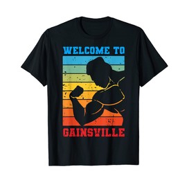 Welcome to gainsville Retro Style Retro Muscle T-Shirt, black