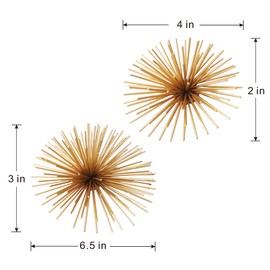 A&B Home Metal Starburst Wall Art - Spike Decor Sphere Coffee Table Décor, Mid Century Modern Décor, Gold Sea Urchin Wall Décor for Living Room Bedroom, Set of 2