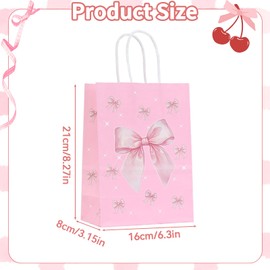 12PCS Bow Goodie Bags Set, Gift Bags with Handles Bulk for Girls Events, Pink Cute Pink Goodie Bag Bulk Gifts Packaging for Baby Shower, Cute Party Favors, Birthday Tote, Coquette Style Supplies