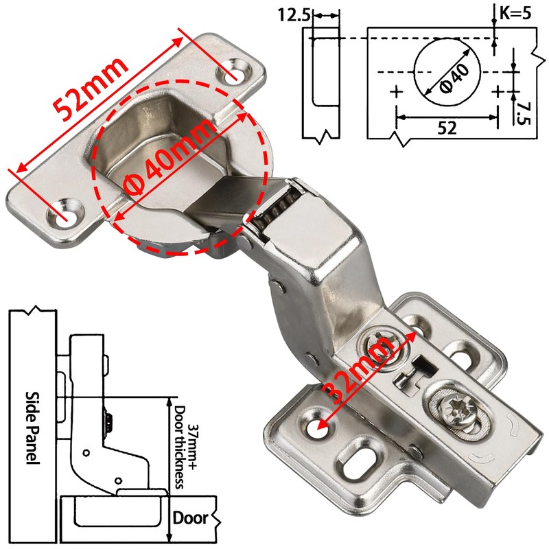 Luokim 40mm Cup Big Cup Soft Close Hinge for Thick