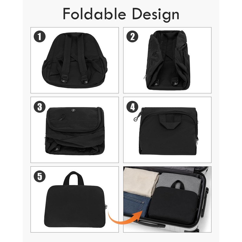 Foldable Backpack for Women, Lightweight Travel Backpack Purse Black