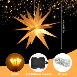Luminous Star 3D Christmas Star, Illuminated, 45 cm LED Christmas Star with Timer for Indoor and Outdoor Use, 3D Outdoor Star, White Christmas Star, Illuminated, Folding Star for Window Star,