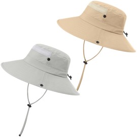KIRAAT 2 Pack Mens Sun Hat,UPF 50+ Boonie Fishing Hat with UV Protection for Hiking & Safari (CA/US, Alpha, One Size, 2 Pack-Light Grey＆Khaki)