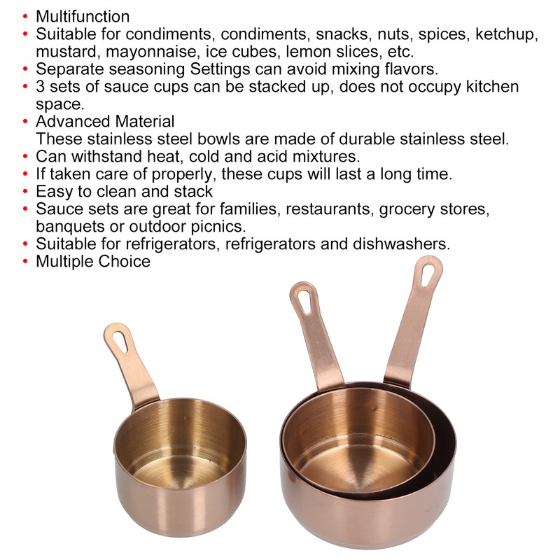 3pcs Sauce Cups Stainless Steel Sauce Dish with Handle for