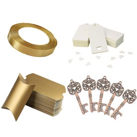 Aokbean 50pcs Vintage Skeleton Key Bottle Openers Wedding Favor Souvenir Gift Set Pillow Candy Box Escort Thank You Tag French Ribbon ( Antique Copper)