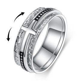 jiulegufa Anxiety Ring 925 Sterling Silver Cross Anxiety Ring Anxiety Jewelry Gifts for Men Women (Size 7)