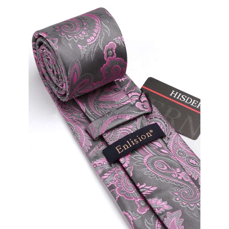 Enlision Men's Ties Pink Paisley Clip Tie and Pocket Square