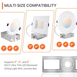 24 Pack New Construction Mounting Plate Round Hole 3" 4" 6" Galvanized Flat Steel Rough-in Fixture Wafer Light Bracket Led Recessed with Screw Accessories