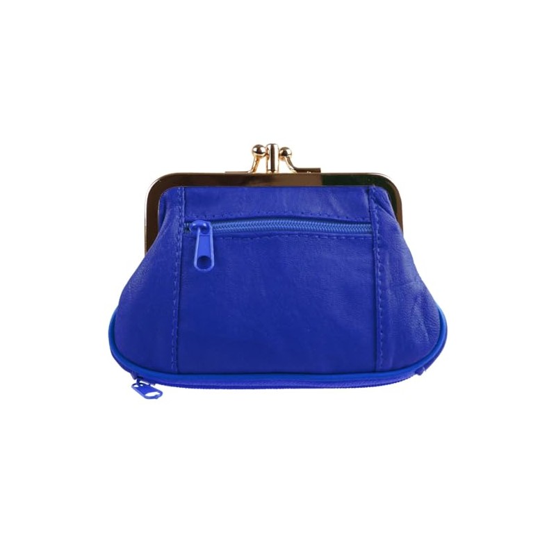 Oakridge Leather Ladies Double Clasp Coin Purse - Royal Blue